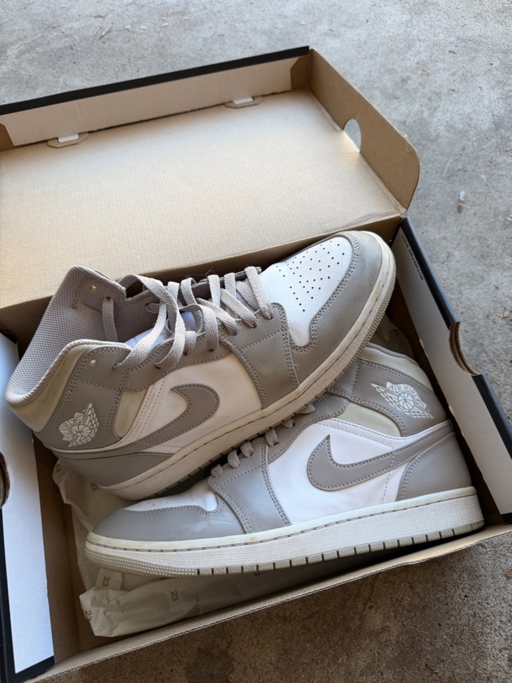 Nike Air Jordan 1 Mid White and Light Grey Sneakers